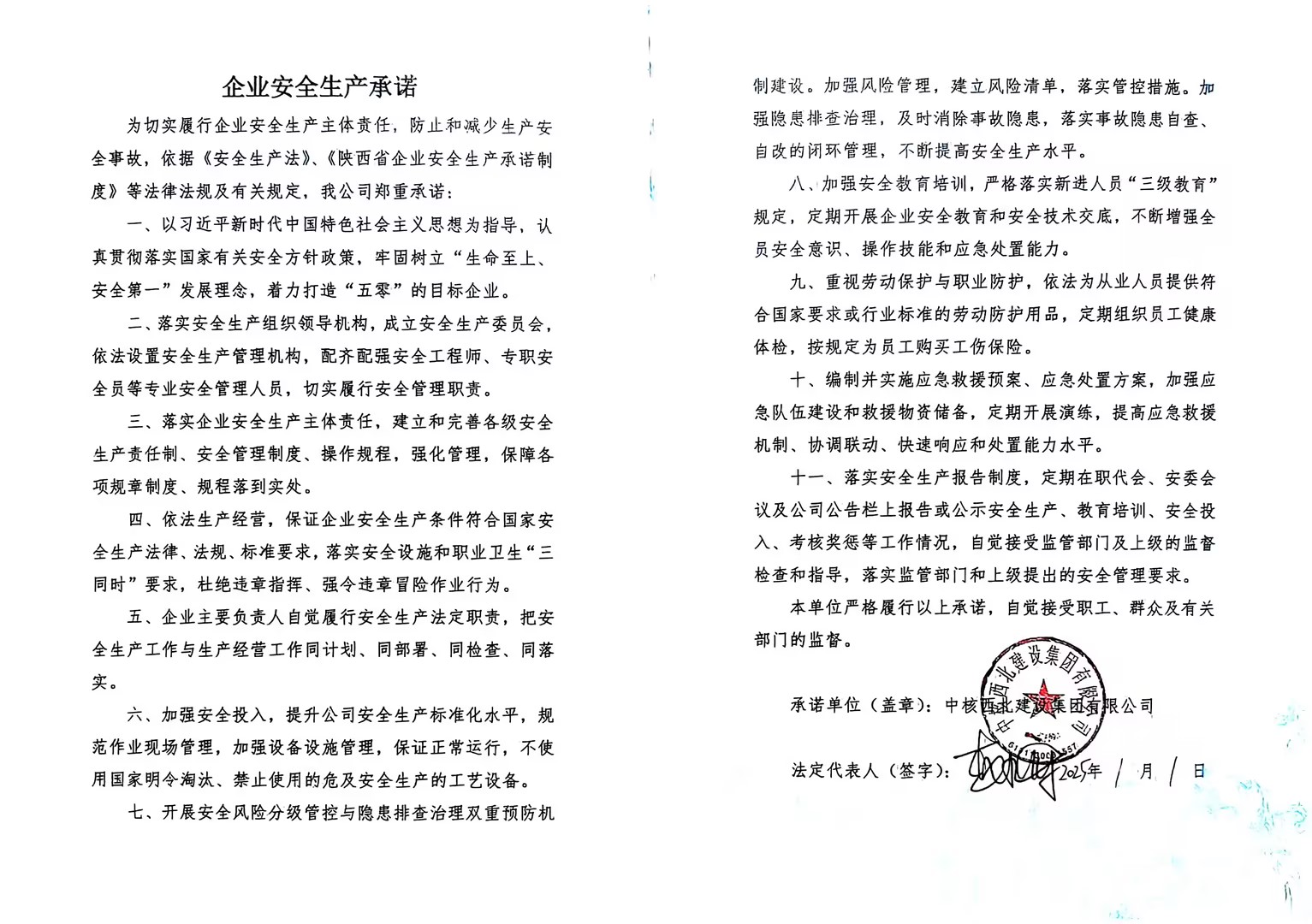 企业、企业负责人安全生产承诺